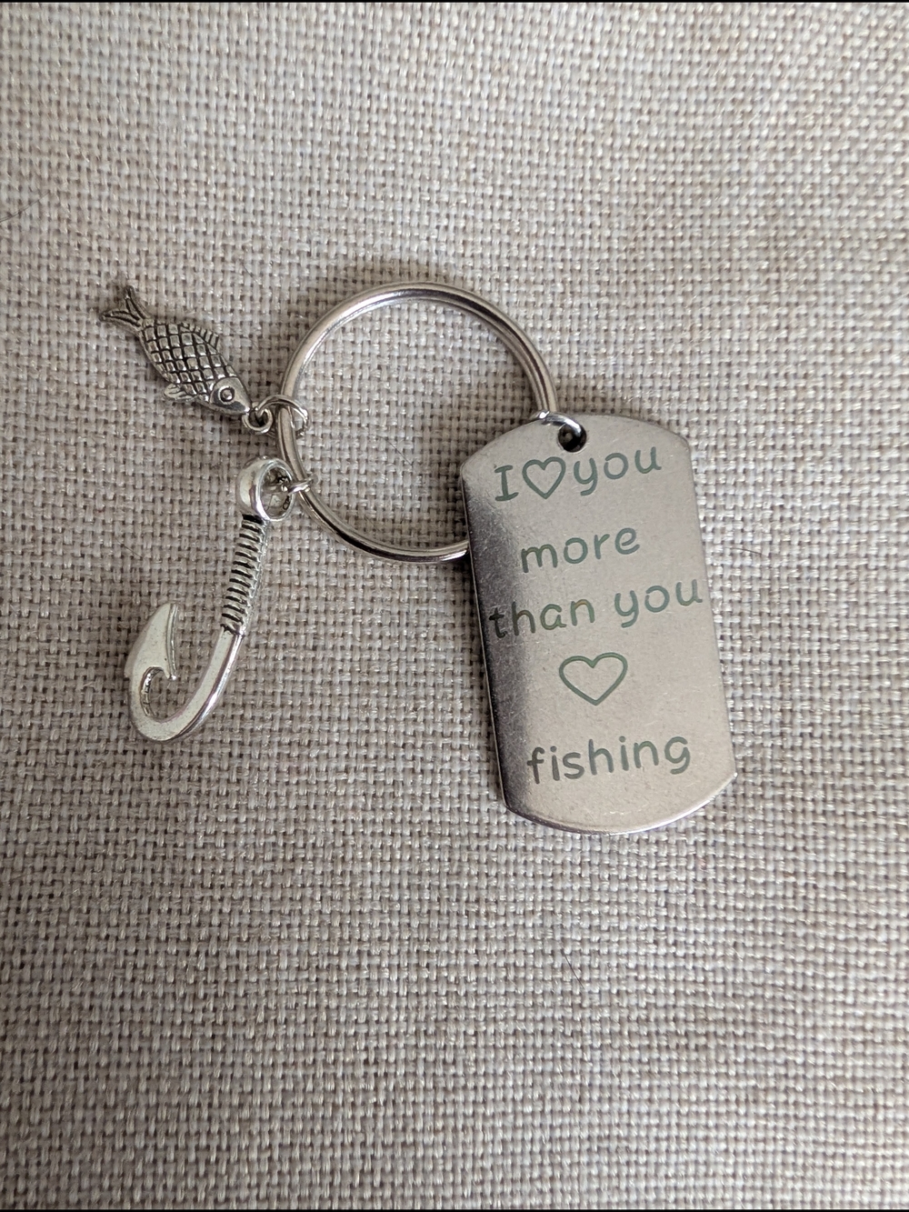 Silver Fishing Charm Keychain - I Love You More Than Fishing